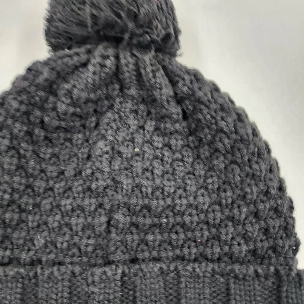 Sun + Stone Textured-Knit Cuffed Pom-Pom Beanie Hat Men's One Size Black